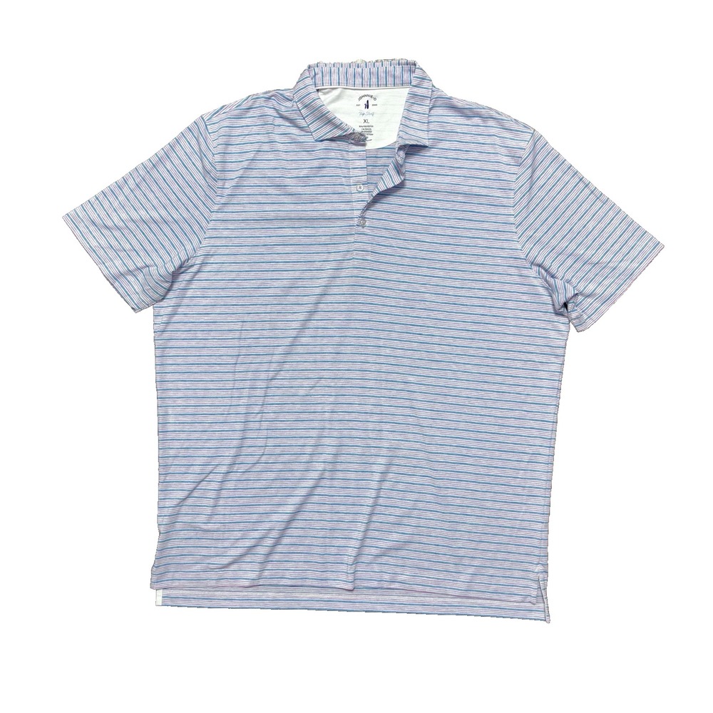 Johnnie-O Top Shelf Polo Shirt Mens Size XL Blue Pink Stripe Golf Stretch UPF 50